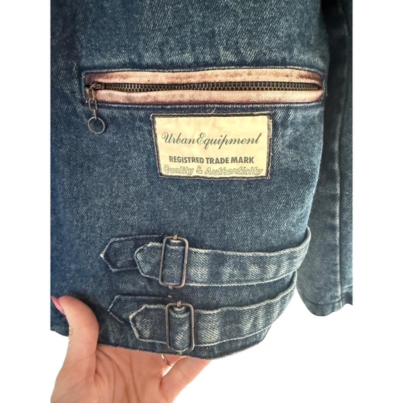 *AMAZING* Vintage Urban Equipment Denim Blue Biker Work Chore Coat Jacket size M - Picture 4 of 10